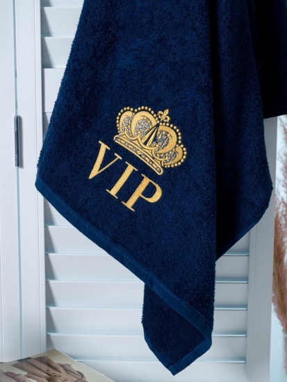 Полотенце махровое с вышивкой VIP / Синее