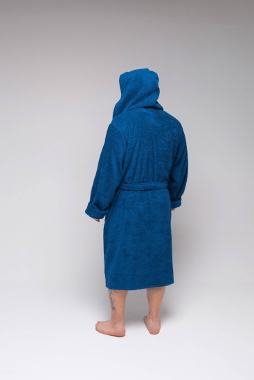 Мужской халат махровый с капюшоном / Синий