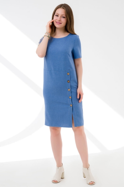 Женское платье прямое с пуговицами на юбке П453ДЖ / Джинсовый