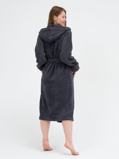 Женский махровый халат с капюшоном / Темно-серый