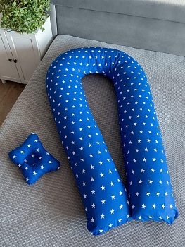 Подушка для беременных "Подкова" + подушка для младенцев / Звездочки синие