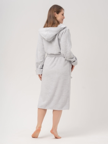 Женский махровый халат с капюшоном / Светло-серый