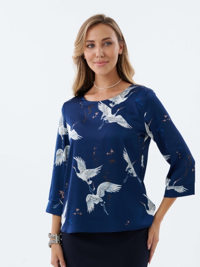 Женская блузка с принтом Б125-1Т/СИ / Темно-синий