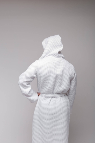 Мужской халат вафельный с капюшоном PandaHug Orlando / Белый