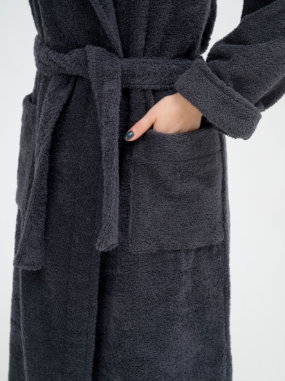 Женский махровый халат с капюшоном / Темно-серый