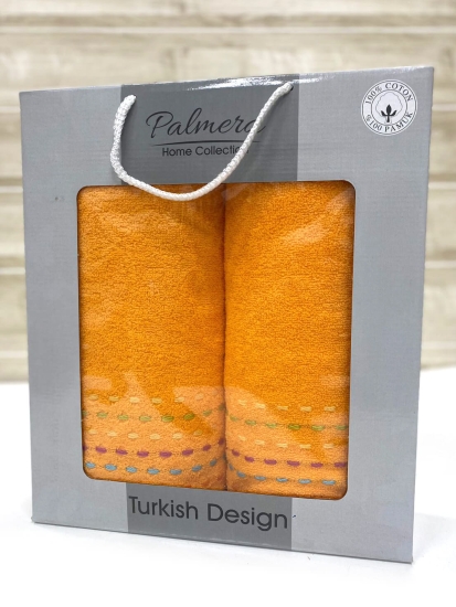 Набор махровых полотенец Турция Штрихи Cotton Delux 2 предмета / Оранжевый