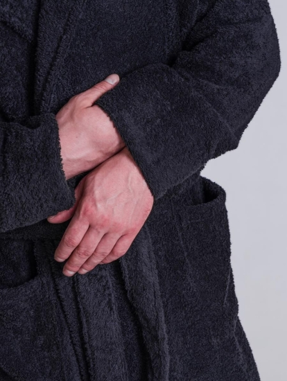 Мужской халат махровый с капюшоном / Черный
