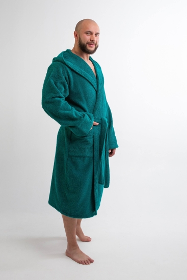 Мужской халат махровый с капюшоном / Изумруд