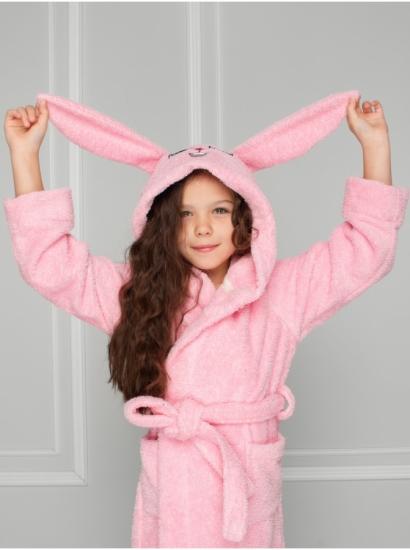 Детский халат махровый с вышивкой Розовый / Зайка