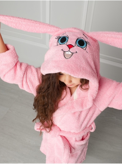 Детский халат махровый с вышивкой Розовый / Зайка