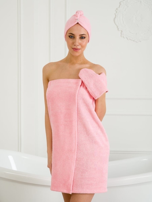 Женский набор для сауны махровый односторонний / Розовый NBMO4495 Женский набор для сауны махровый односторонний / Розовый NBMO4495