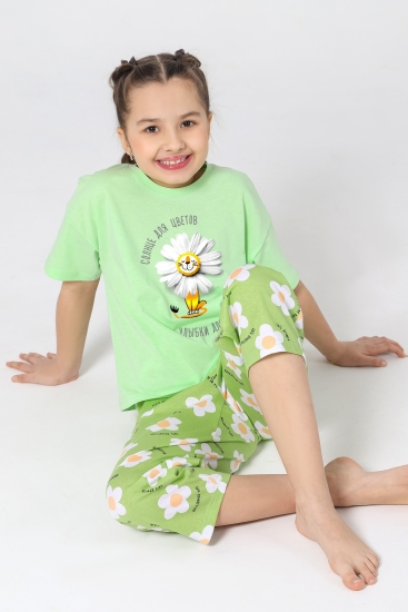 Детская пижама для девочки Ромашка-1 / Зеленая