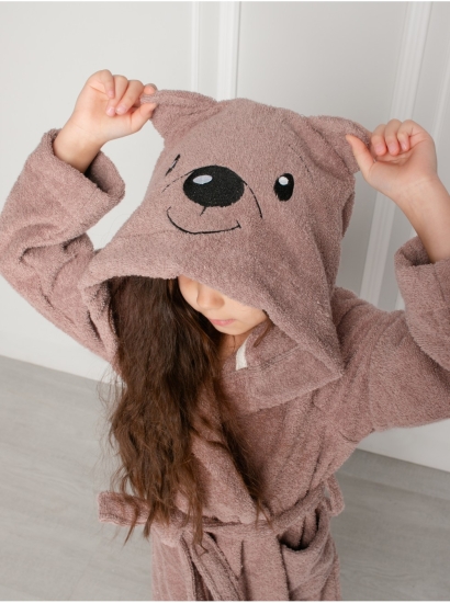 Детский халат махровый с вышивкой Коричневый / Мишка