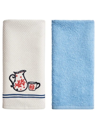 Набор кухонных полотенец вафельное полотно + махра 2 шт. / Белый, голубой (maxi)